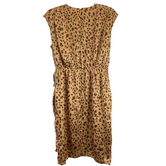 Express Women Brown Leopard Pleated V-Neck Cocktail Dress Medium NWT - Picture 6 of 10